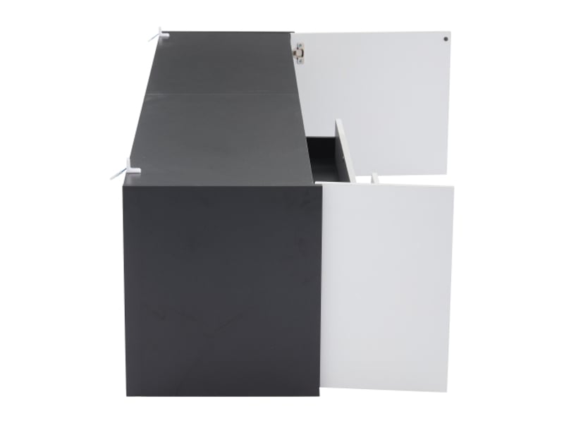  Meuble tv bas led brillant 180x40x45 cm – 2 tiroirs, 2 placards – écran jusqu’à 75 pouces – noir et blanc  - Conforama E