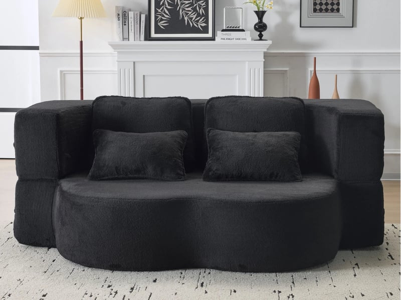  Canapé droit convertible ,2 places ,avec 4 coussins,aucun assemblage requis,198 x 60 x 70 cm,noir  - Conforama B