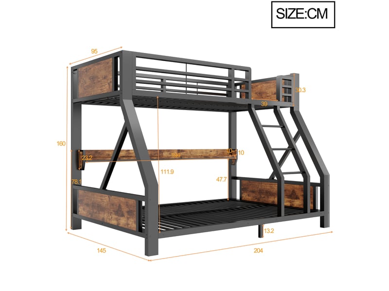  Lit superposé enfant 90x200140x200 cm – noir – étagère et éclairage led intégrés - sans matelas  - Conforama C