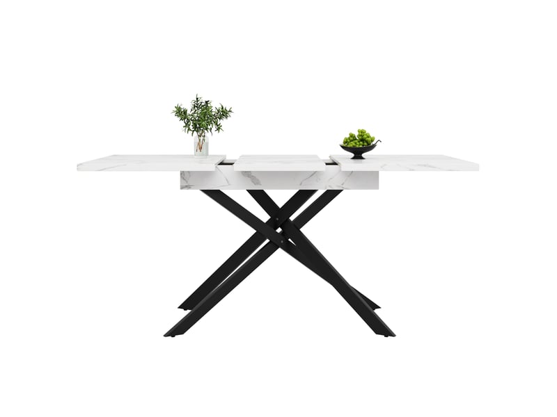  Table à manger extensible blanc et noir, rangement, effet marbre, confort, solide, robuste - mdf et métal - 120-160x80x76.5cm  - Conforama A