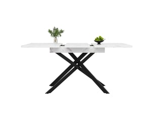 Table à manger extensible blanc et noir, rangement, effet marbre, confort, solide, robuste - mdf et métal - 120-160x80x76.5cm