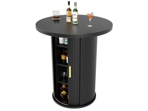 Table de bar ronde avec rangement et armoire - mdf effet bois, 91,6 cm, charge 75 kg, pour bar et salon
