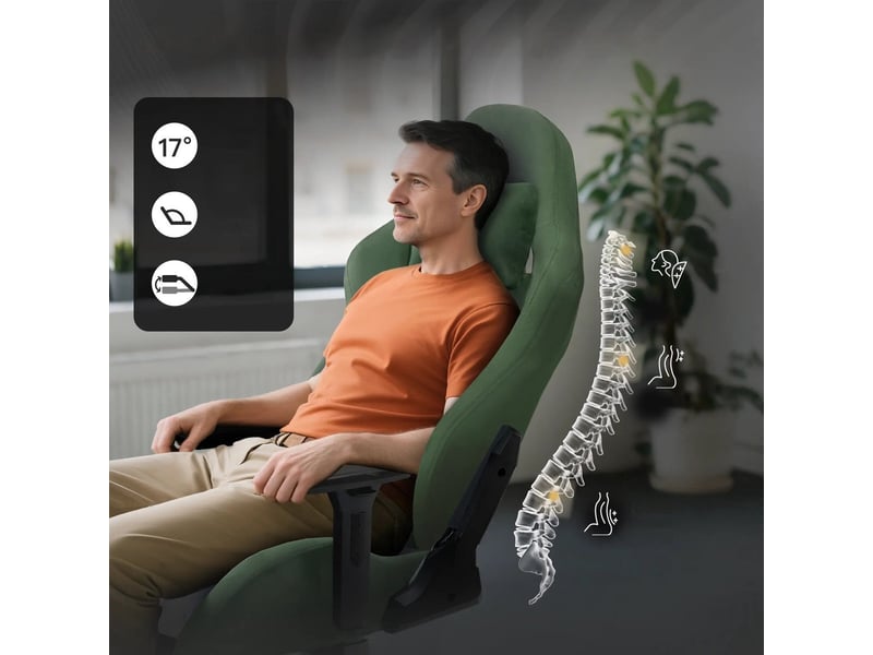  Fauteuil gaming ergonomique – massage – velours – repose-pieds – dossier inclinable jusqu’à 160° – vert  - Conforama E