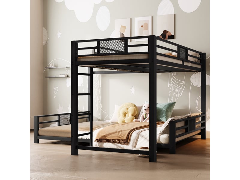  Lit superposé 90x200+140x200 cm gain de place en métal noir  - Conforama D