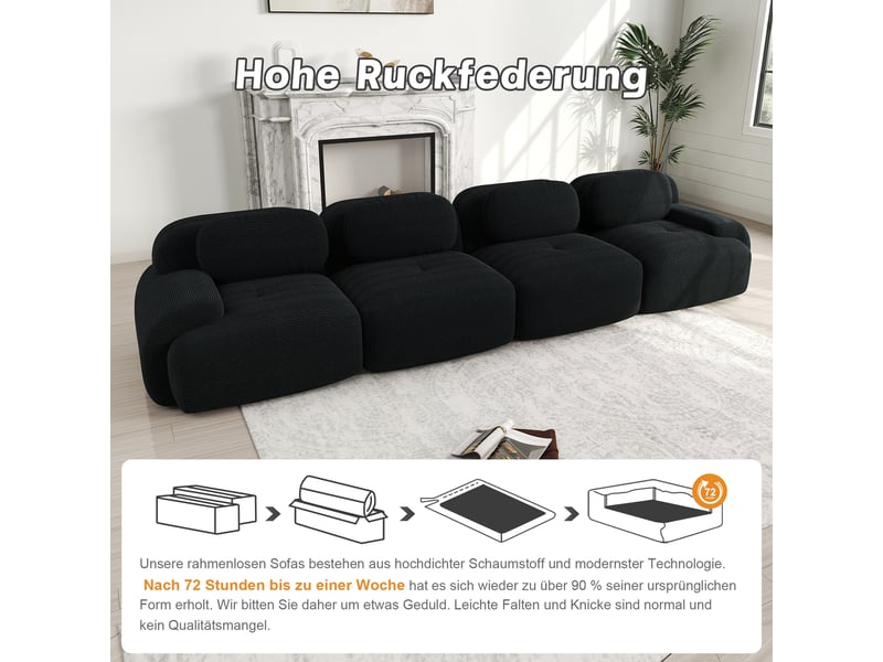  Canapé modulable 4 places en velours côtelé noir W3325S00018 - Conforama D