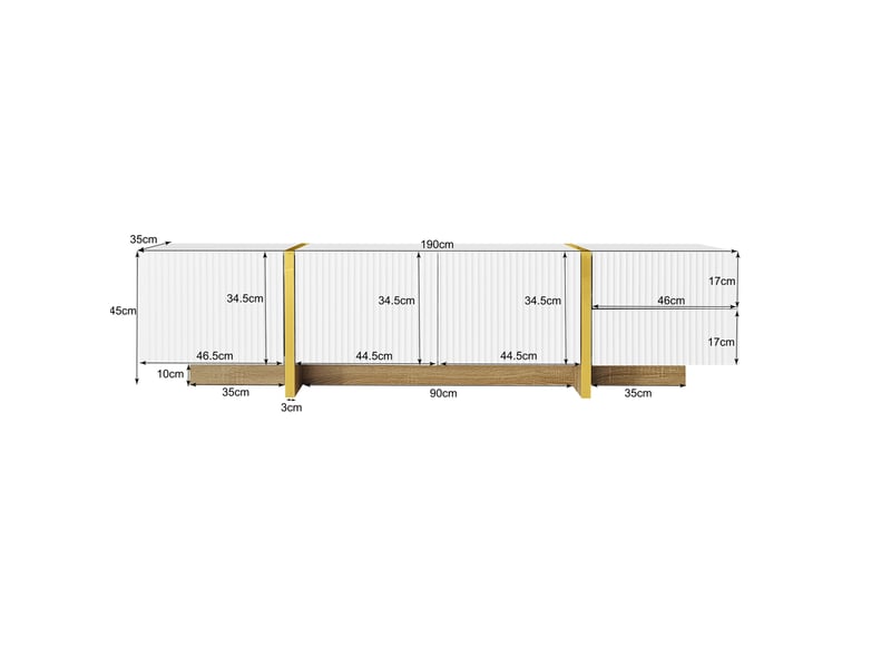  Ensemble meuble tv et buffet blanc à façades rainurées – mdf et panneaux de particules – 190 x 35 x 45 cm 140 x 36 x 75 cm  - Conforama D