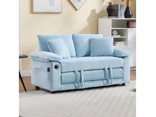 Canapé convertible 2 places 3-en-1 avec fonction couchage et poches latérales, pliable en chenille bleu 135×66×80 cm