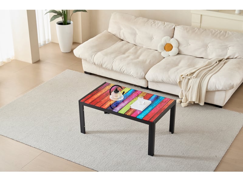 Table basse en verre trempé multicolore 100 x 60 cm, pieds en métal noir, format 45 cm pour le salon  - Conforama D