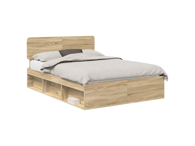  Lit double- lit adulte -  cadre de lit chêne sonoma 150 x 200 cm pin massif  - Conforama A