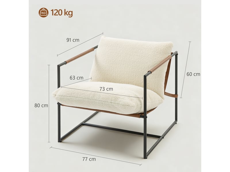  Fauteuil d'appoint en tissu bouclette et acier crème 77x91x80 cm  - Conforama C