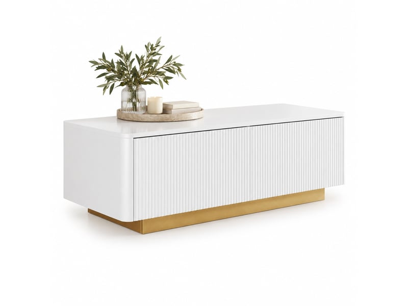  Table basse,110x50x35 cm,2 tiroirs à façade rainurée,mdf,blanc  - Conforama A