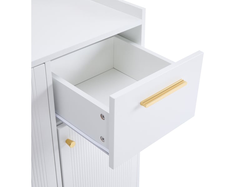  Meuble à chaussures 130x37x100 cm avec 2 tiroirs et 4 portes, moderne, design simple, panneau de particules, blanc  - Conforama R