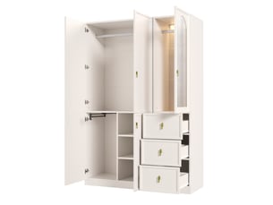 Armoire 135x48x200 cm, 5 portes avec led et 3 tiroirs blanche
