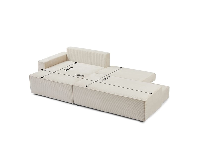 Canapé d'angle gauche ouvert convertible zola 4 places velours cotelé beige  - Conforama D