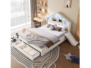 Lit avec rangement 140x200 cm <strong>ELVMI</strong>  <strong></strong> coloris beige