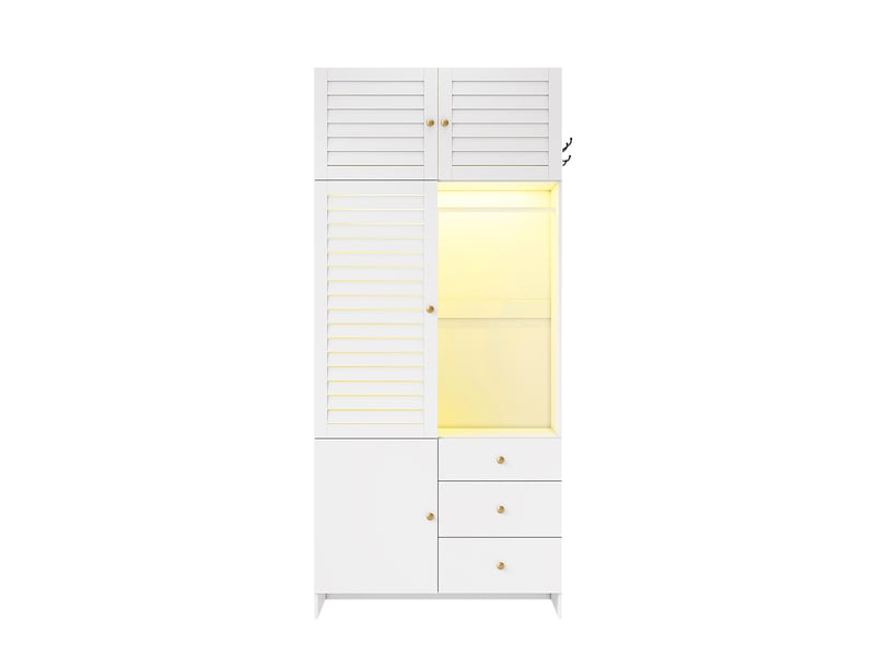  Armoire 2 portes avec panier à linge et led 90x50x200 cm blanc  - Conforama R