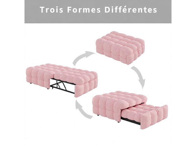  Lit banquette convertible rose en tissu bouclé, 183 x 76 x 72 cm, 2-en-1 rembourré  - Conforama R