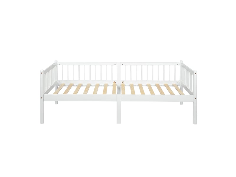  Lit de repos 90 x 200 cm en pin avec barrières 3 côtés, 14 lattes, finition naturelle  - Conforama A