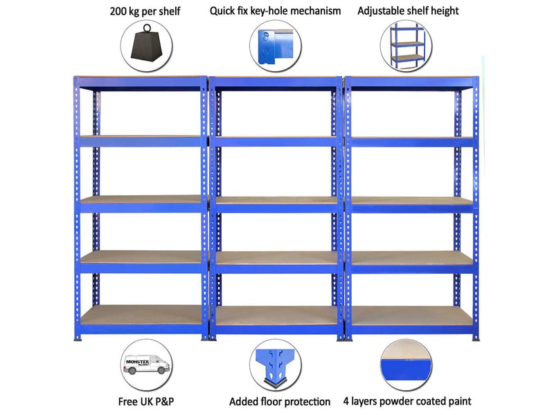  Monster racking - rayonnage q-rax en acier sans boulons bleu 90cm x 50cm x 182,5cm 7001 - Conforama D