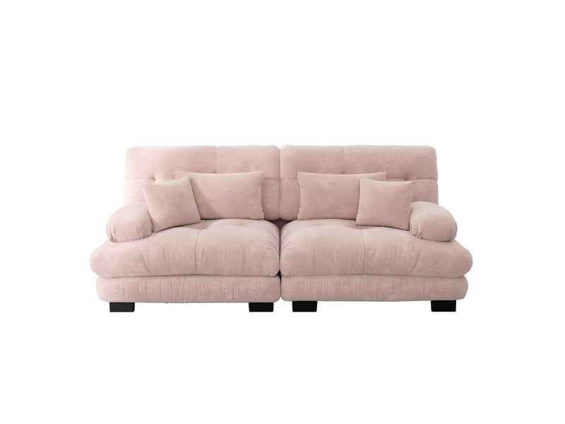  Canapé d'angle, revêtement chenille rose canapé modulable, coussins décoratifs inclus, confort optimal, cadre bois massif  - Conforama E