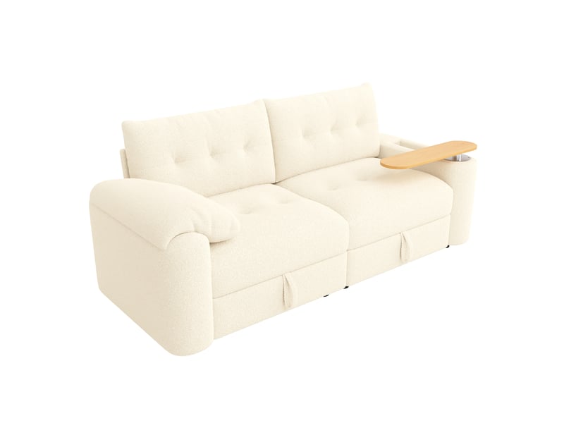  Canapé modulaire 2 places en tissu teddy beige avec rangement et table d'appoint intégrée  - Conforama A