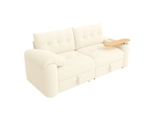 Canapé modulaire 2 places en tissu teddy beige avec rangement et table d'appoint intégrée