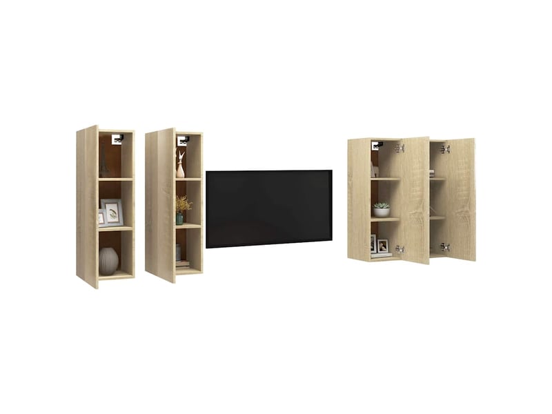  Lot de 4 meuble tv bas salon chêne sonoma 30,5x30x90 cm bois d'ingénierie  - Conforama C