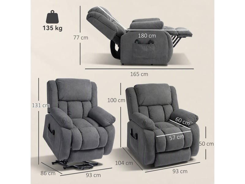  Fauteuil releveur électrique massant chauffant inclinable repose-pieds tissu anthracite  - Conforama C