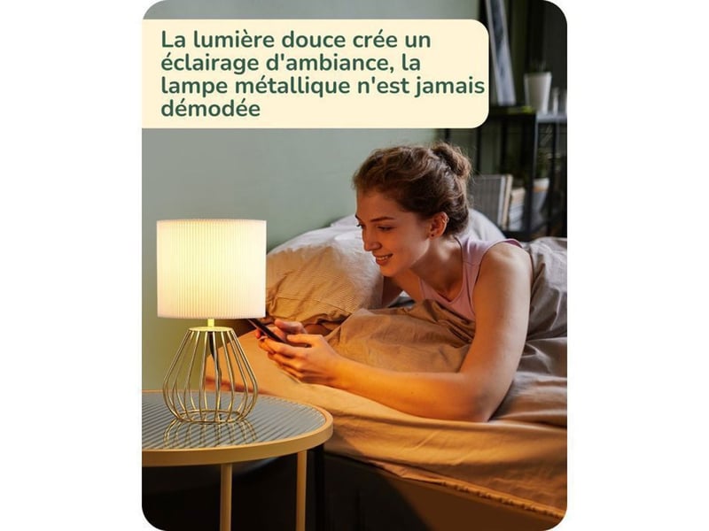  Lampe de table chevet ivoire t165 abat-jour plisse 2700k led 4w e14 370618_AABJN44658_6_DROPFR - Conforama E