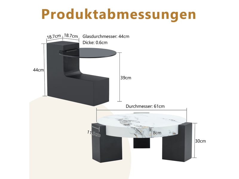 Tables rondes 61x61x44 cm démontables mdf blanc et noir - Conforama E