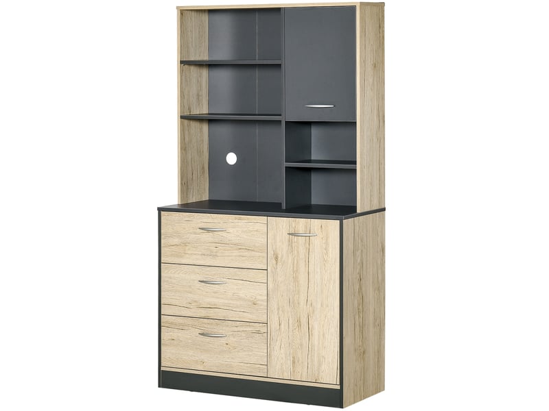  Buffet de cuisine, meuble de cuisine avec un grand espace de rangement, 2 portes, 3 tiroirs, 3 étagères + grand plan de travail, 90 cm l x 39 cm l x  - Conforama B
