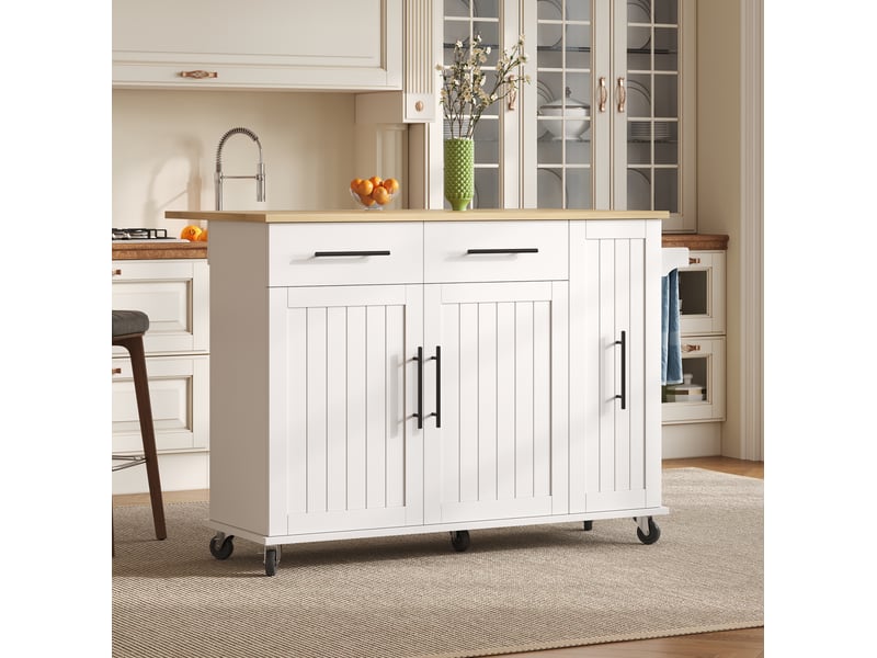  Desserte de cuisine 120x40x90 cm blanche et naturelle avec plateau rabattable  - Conforama D
