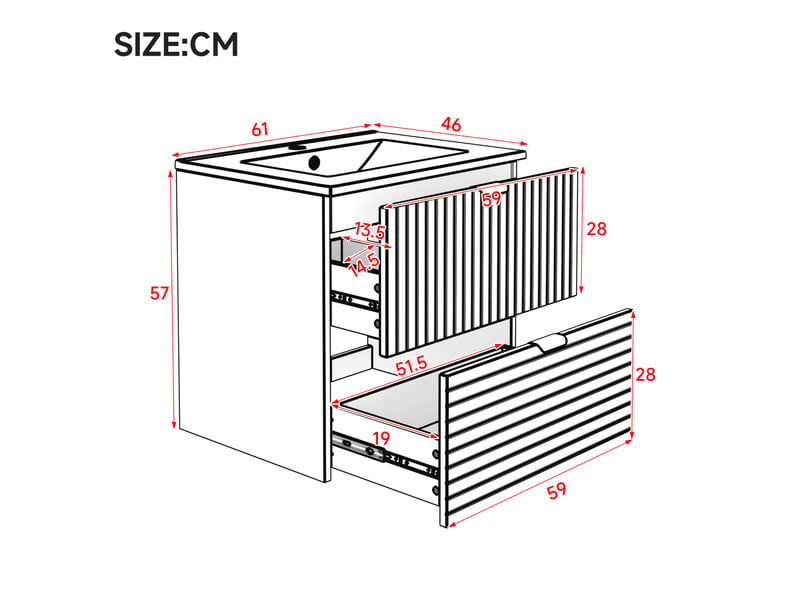Meuble sous vasque suspendu 61 cm 2 tiroirs avec vasque homvra - Conforama E