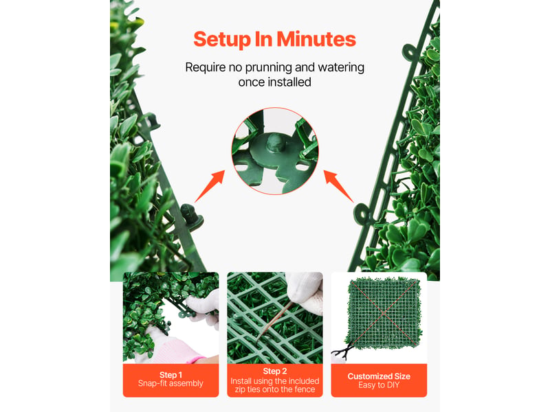 Mur vegetal artificiel, 8 pcs, panneau mural decoratif plante artificielle 3d emboitable, 50x50 cm, pour decoration interieure exterieure, couverture de cloture en lierre, brise-vue mural jardin  - Conforama D