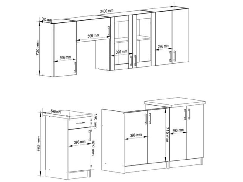  Ensemble de cuisine vitré akord lima 2.4m h720 blanc 240 cm 11 portes 1 tiroir façade chêne sonoma 240x44,5x203 cm LIMA 2.4m - Conforama C