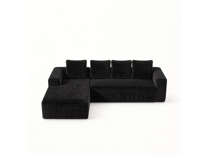  Canapé d'angle modulaire avec méridienne réversible, sans montage, en velours côtelé noir 261 × 168 × 58 cm  - Conforama A