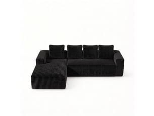 Canapé d'angle modulaire avec méridienne réversible, sans montage, en velours côtelé noir 261 × 168 × 58 cm