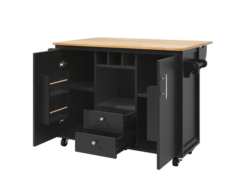 Desserte 137,9x45x92,2 cm îlot de cuisine extensible avec roulettes, noir et bois - Conforama E