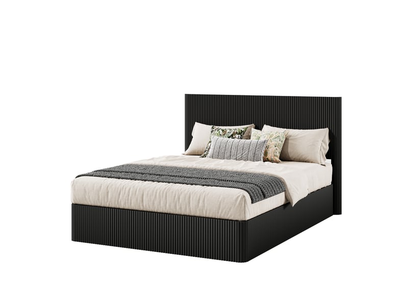  Lit coffre 160 x 200 cm,avec levage hydraulique, bois massif, noir  - Conforama A