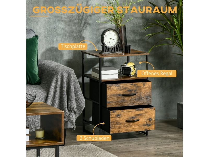  Commode industrielle - brun rustique - tiroirs pliables en tissu - étagères supérieures - cadre en acier robuste 45x40x70.5cm - Conforama D