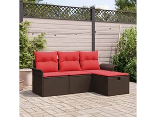 Vidaxl ensemble de canapé de jardin 4 pcs marron et rouge polyrotin