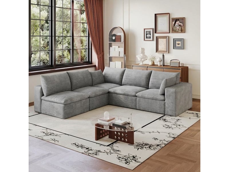  Canapé nuage en velours côtelé modulable 5 places gris foncé pour salon  - Conforama D