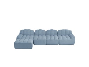 Canapé d’angle coquille 4 places avec pouf bleu – 366 x 165 x 79 cm