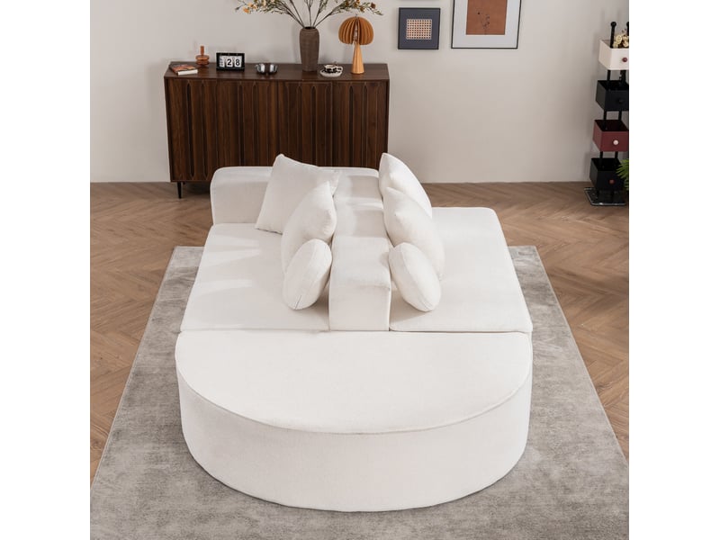  Canapé modulable convertible modenvie 5 places 263 x 171 cm en chenille blanc  - Conforama E