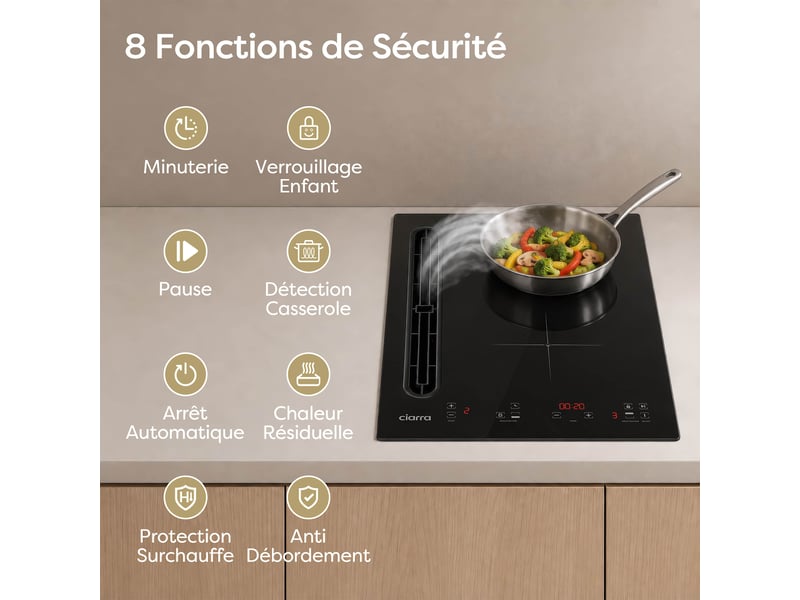 Plaque induction aspirante 2 feux 39 cm filtre charbon inclus booster 505 m³h avec fiche awbeh3952-2b AWBEH3952-2B - Conforama D