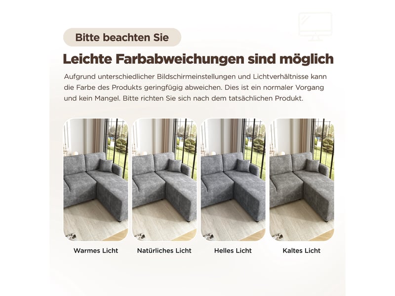  Canapé d'angle 3 places en chenille gris avec méridienne 144cm  - Conforama C