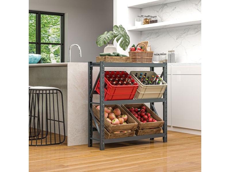 Étagère boissons autoportante 3 niveaux, 6 caisses, hauteur réglable, grise, 110x30x110 cm. - Conforama C