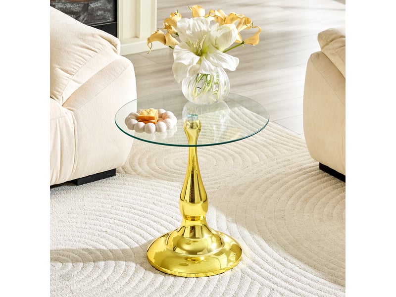  Table d’appoint ronde 50x50x51,5 cm en verre trempé et métal doré  - Conforama B