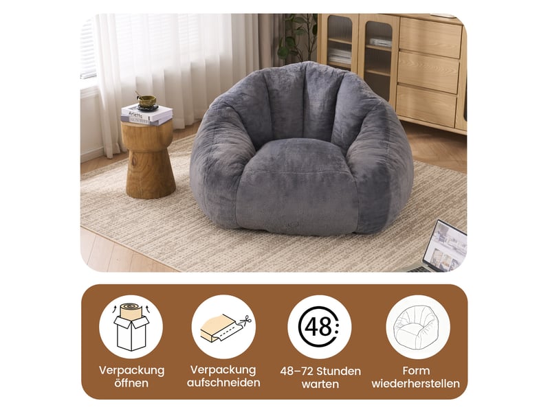  Fauteuil poire adulte 123x111x75 cm gris clair  - Conforama C