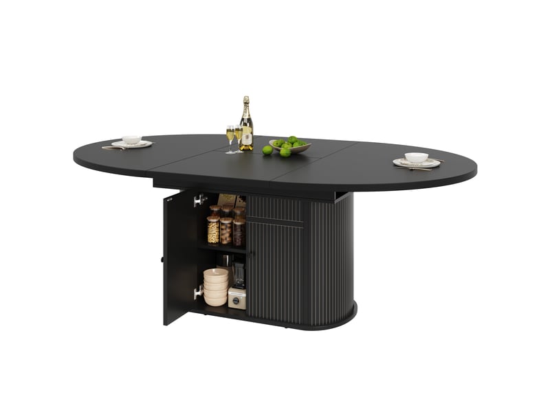  Table à manger extensible 118-158 x 118 x 76,5 cm, 4 à 6 personnes, espace de rangement, gain de place, table de cuisine, mdf, noir Bliss Lite - Conforama A